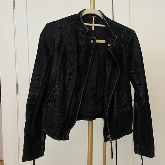 Free People Vegan Leather Suede Moto Jacket, Size 0, Black - Picture 4 of 10
